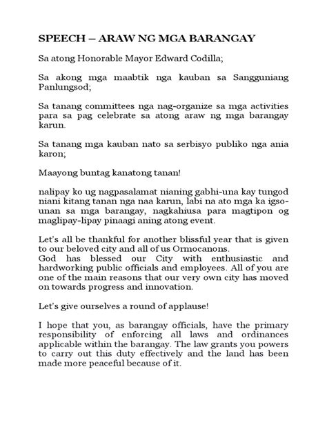 sample program for araw ng barangay|Speech .